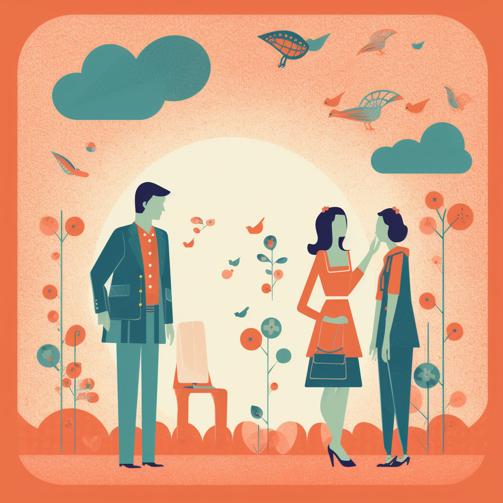 Design an illustration that captures the essence of improving communication skills for successful marriage hunting, targeted at women in their 20s to 30s. The illustration should showcase the importance of being a good listener, finding interesting topics to engage the other person, and conveying sincerity and charm. Consider including visual elements such as two people engaged in a deep conversation, with both parties showing interest and empathy, as well as symbols or objects that represent sincerity and charm. The overall tone of the illustration should be positive and encouraging, inspiring readers to improve their communication skills for better relationship building. - 